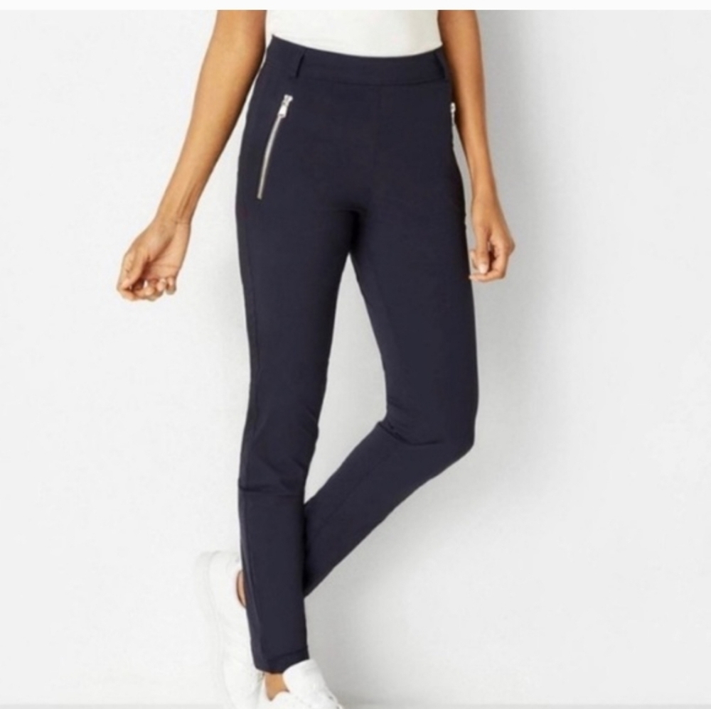 Anatomie Marisa Women's Small Navy Blue Flat Front Side Zip Slim Ankle Pants New